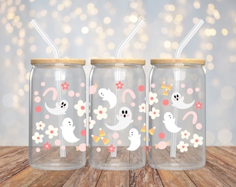 ゴースト Libbey グラスラップ SVG PNG | ハロウィンビール缶グラスデザイン | 16オンス Libbey カップラップ デジタルファイル（昇華転写・クラフト用）