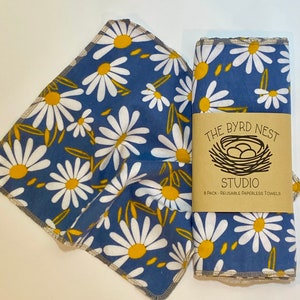 Paperless towels - Set of 8 - Blue Daisy