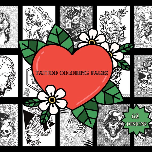 Traditional Tattoo Coloring Page - Etsy