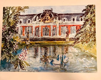 Vintage European (German) Garden Prints Set of 5, Mid Century Architectural Fountain Prints, Classical Palace Garden Wall Art