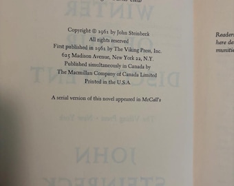 John Steinbeck The Winter of Our Discontent Hardcover Viking Press 1961  Classic Novel