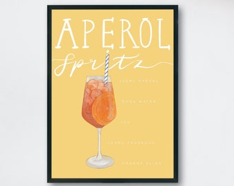 Aperol Spritz Cocktail Poster | Kitchen Bar Drinks Wall Decor -POSTER or CANVAS Wall Art, Unique Wall Decor, Home Decor, Kitchen Decor