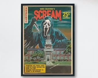 Póster de Scream / Póster retro de película de terror / Decoración de pared de película de Scream -POSTER o CANVAS Wall Art, decoración de pared única, decoración del hogar