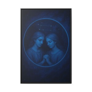 Tweelingen sterrenkaart print, mat canvas, ingelijst, meerkleurig, astrologie decor, hemelse kunst, horoscoop cadeau, sterrenbeeld