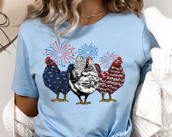 4th of July Chicken Shirt, Fourth of July T Shirt,Patriotic Mom Shirt,Gift for Her,Farm 4th of july Shirt,Woman 4th of July Shirt