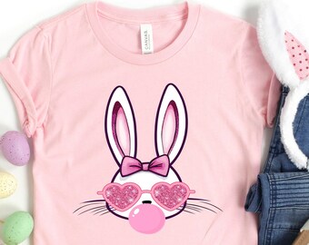 Cute Bunny Rabbit With Bandana Glasses Bubblegum, Bunny with Heart Glasses Shirt, Rabbit Bandana Glasses Bubblegum Shirt, Easter Shirt