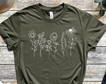Wild Flowers Shirt, Wildflower Tshirt, Floral Shirt, Botanical Shirt, Flower Shirt, Nature Lover Shirt,Ladies Shirts, Womens Tees,Flover Tee