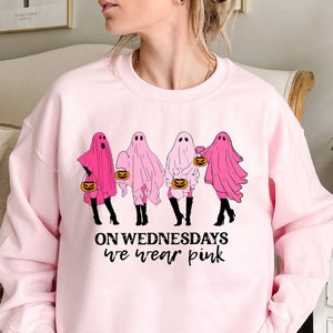 On Wednesday We Wear Pink Ghost Sweatshirt, Mean Girls Ghost Shirt, Pink Ghost Shirt, Mean Girls Halloween, Halloween Sweatshirt