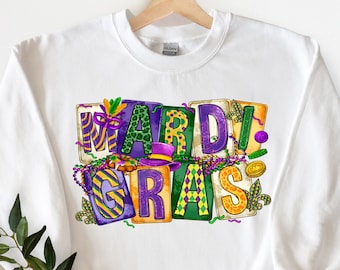 Mardi Gras Sweatshirt, Mardi Gras Louisiana Carnival Sweatshirt, Mardi Gras Fat Tuesday Gift, NOLA Beads Parade Sweatshirt, Flower de Luce