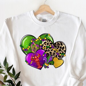 Mardi Gras Heart Sweatshirt, Adult Mardi Gras Sweatshirt, New Orleans Tee,Fat Tuesday Sweatshirt,Flower de Luce Sweatshirt,Mardi Gras