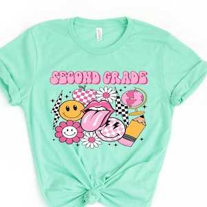 Camicia di secondo grado, camicia di ritorno a scuola, camicia di 2a elementare, camicia insegnante di 2a elementare, magliette per bambini torna a scuola, camicie di seconda elementare, retrò