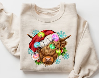 Christmas Sweatshirt,Cute Cow Christmas Sweatshirt,2023 Merry Christmas,Merry Christmoos,2023 Happy New Year,Christmas Gift,Christmas Light