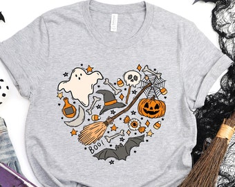 Camisa de garabatos de Halloween, camisa de Halloween, linda camisa temática de Halloween, camisa de feliz Halloween, camisa de corazón de feliz Halloween, corazón de Halloween