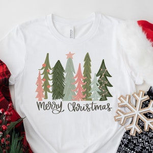 Merry Christmas Tree Shirt, Cute Christmas Family Shirt, Women&#39;s Christmas tree Holiday Shirt, Santa Hat Christmas shirt, Santa Deer Shirt