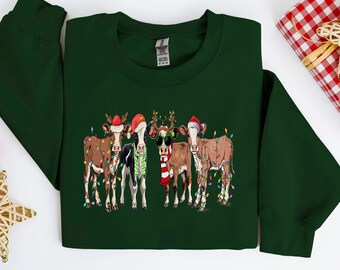 Christmas Cow Sweatshirt, Cow Lover Gift, Funny Christmas Shirt, Holiday Sweater, Farm Christmas Shirt, Womens Cow Shirt, Christmas Crewneck