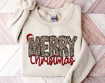 Camiseta navideña de leopardo, camiseta de Feliz Navidad, camiseta navideña, camiseta familiar navideña, regalo navideño, regalo festivo, camiseta de leopardo