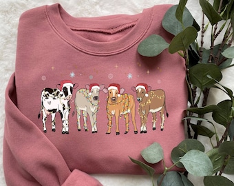 Christmas Sweatshirt,Cute Cow Christmas Sweatshirt,2023 Merry Christmas,Merry Christmoos,2023 Happy New Year,Christmas Gift,Christmas Light
