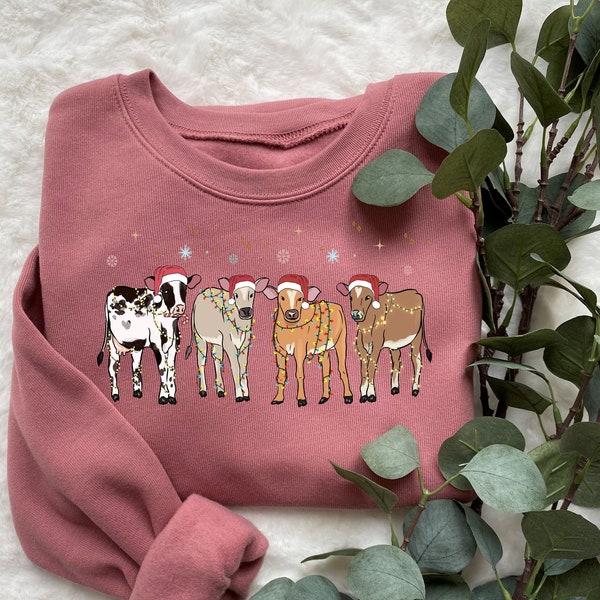 Christmas Sweatshirt,Cute Cow Christmas Sweatshirt,2023 Merry Christmas,Merry Christmoos,2023 Happy New Year,Christmas Gift,Christmas Light