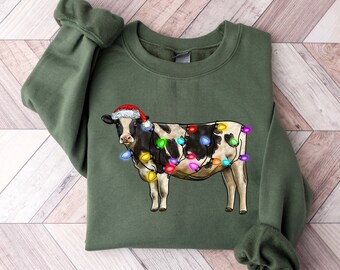 Christmas Sweatshirt,Cute Cow Christmas Sweatshirt,2023 Merry Christmas,Merry Christmoos,2023 Happy New Year,Christmas Gift,Christmas Light