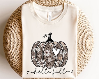 Hello Fall Pumpkin Shirt, Fall Tee, Cozy Fall Shirt, Family Thanksgiving Shirt, Fall Lover Shirt, Cute Pumpkin Gift for Fall, Floral Pumpkin