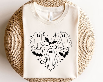 Ghost Tshirt, Spooky season Tshirt, Kids Halloween Tshirt, Bat Tshirt, Love Halloween Tshirt, Creepy ghost in heart Tshirt,Funny fall Tshirt