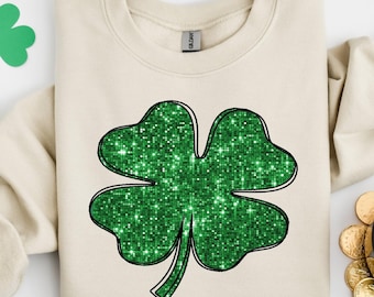 Pas de vraies paillettes ! Sweat-shirt shamrock, sweat Shenanigans, joli sweat-shirt pour la Saint-Patrick, sweat-shirt porte-bonheur, chemise irlandaise, trèfle à quatre feuilles