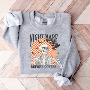 Coffee Sweatshirt, Funny Halloween Sweatshirt, Skeleton Halloween Shirt Coffee Fall Shirt, Fall Sweatshirt for Women skeleton sweatshirt image 4