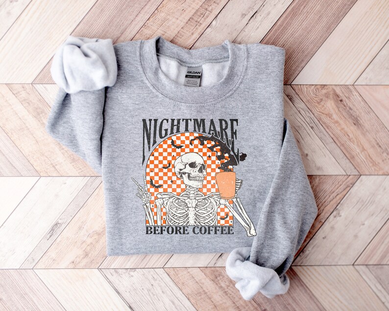 Coffee Sweatshirt, Funny Halloween Sweatshirt, Skeleton Halloween Shirt Coffee Fall Shirt, Fall Sweatshirt for Women skeleton sweatshirt image 4