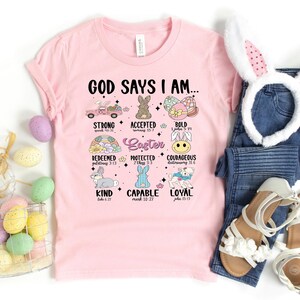 Osterhase Shirt, Gott sagt ich bin einzigartiges starkes Shirt, Ostern Lehrer Shirt, Bibel Vers Shirt, Gott sagt, ich bin Shirt Bild 1