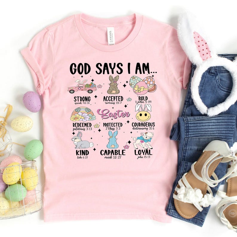 Osterhase Shirt, Gott sagt ich bin einzigartiges starkes Shirt, Ostern Lehrer Shirt, Bibel Vers Shirt, Gott sagt, ich bin Shirt Bild 1