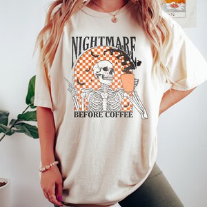 Coffee Sweatshirt, Funny Halloween Sweatshirt, Skeleton Halloween Shirt Coffee Fall Shirt, Fall Sweatshirt for Women skeleton sweatshirt image 3