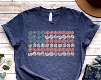Floral 4th of July Usa Flag Shirt, Floral Flag Shirt, 4th of July Graphic Tee, Women's 4th of July Tee, American Flag Shirt, Usa Shirt