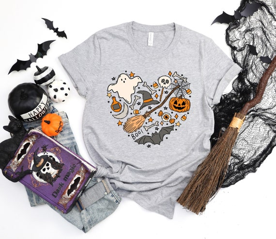 Halloween Doodles Shirt , Halloween Shirt, Cute Halloween Theme Shirt, Happy Halloween Shirt, Happy Halloween Heart Shirt , Halloween Heart