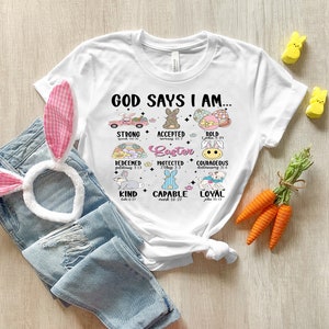 Osterhase Shirt, Gott sagt ich bin einzigartiges starkes Shirt, Ostern Lehrer Shirt, Bibel Vers Shirt, Gott sagt, ich bin Shirt Bild 4
