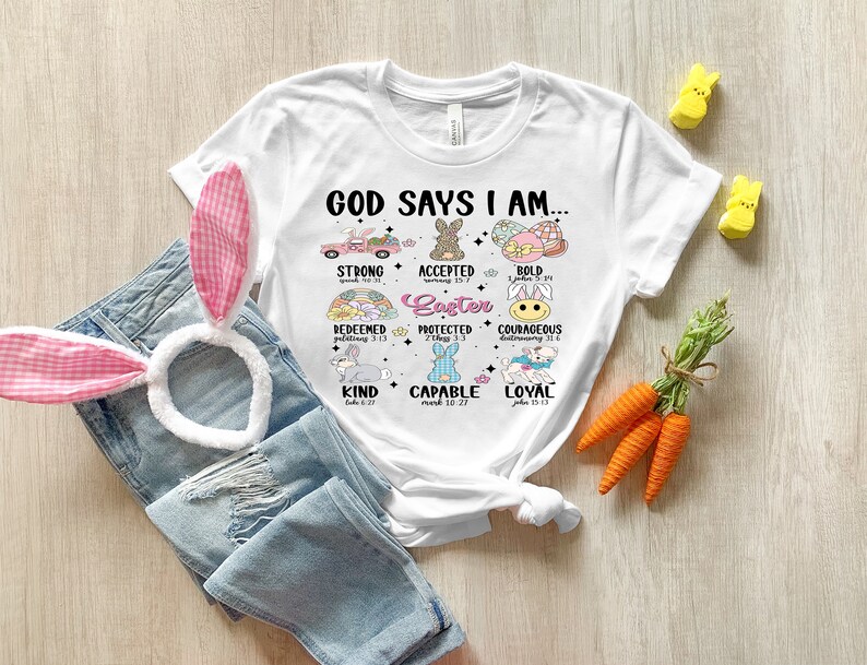 Osterhase Shirt, Gott sagt ich bin einzigartiges starkes Shirt, Ostern Lehrer Shirt, Bibel Vers Shirt, Gott sagt, ich bin Shirt Bild 4
