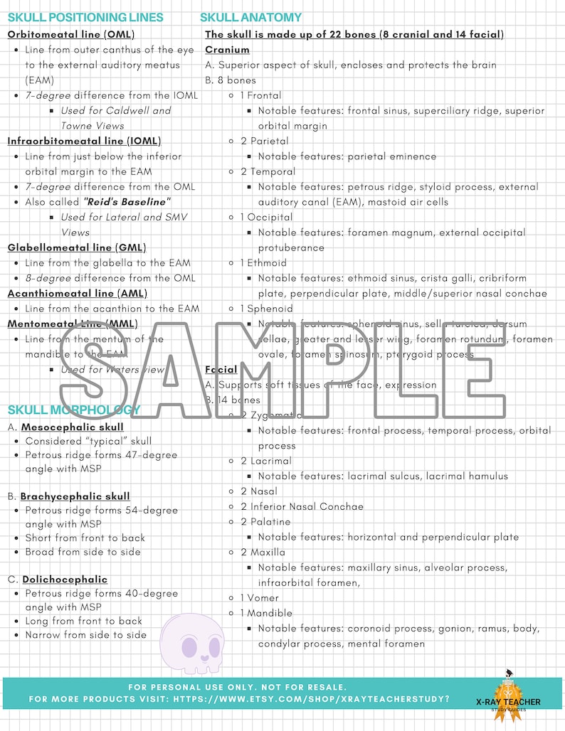 DIGITAL VERSION ARRT Study Guide: Procedures Quick Reference Sheet ...