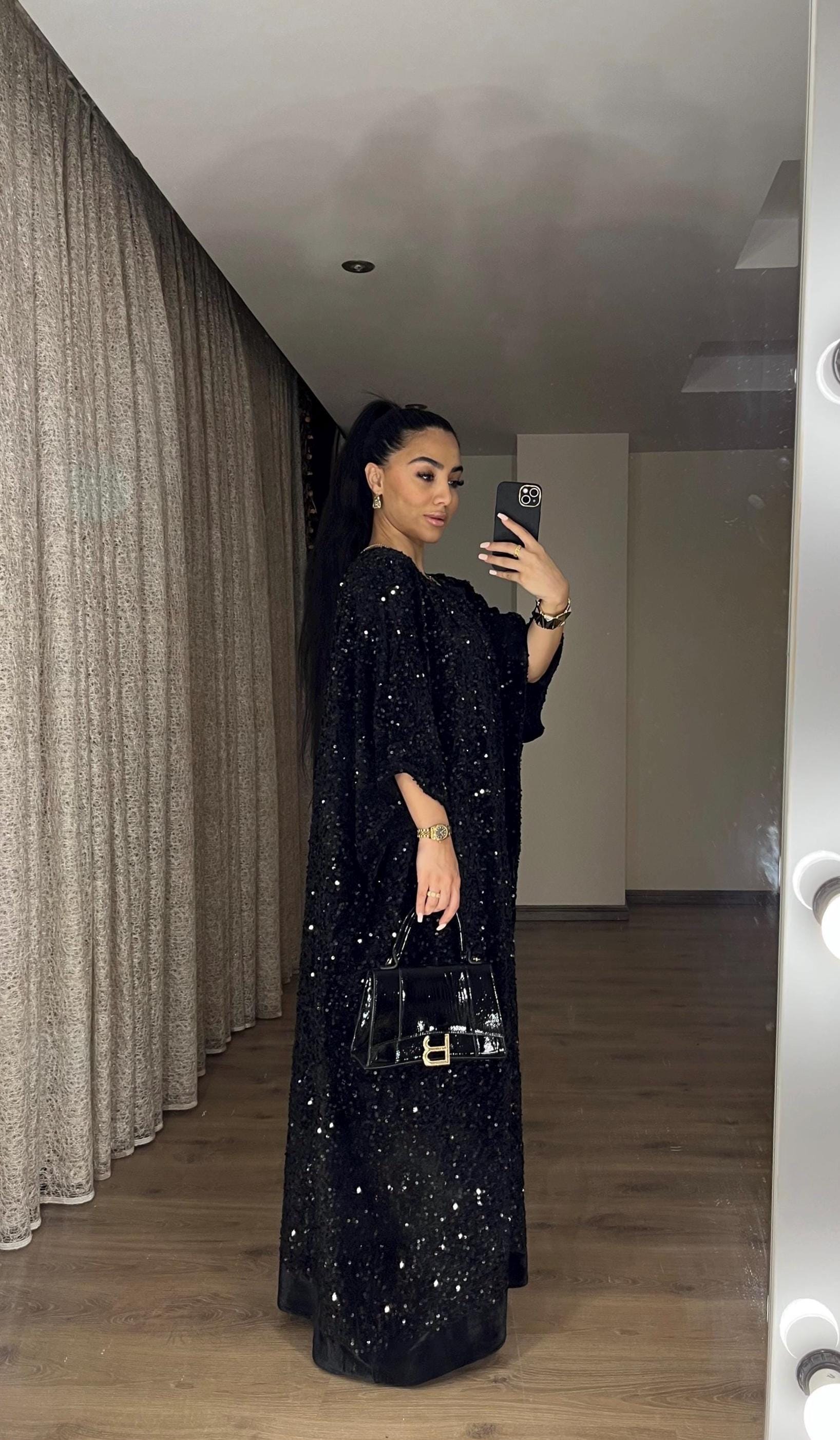 green emerald velvet dress Samar Glitter Abaya & Dress set main image 1