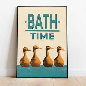 Bath Time Poster, Duck Poster, Bathroom Design, Rubber Duck, Bathroom Poster, Restroom Wall Art, Bath Print
