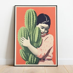 Kaktus Poster, Free Hug Druck, Kaktus Druck, Retro Poster, Soziale Distanzierung, Hug Me Druck, Housewarming Geschenk, Free Hug