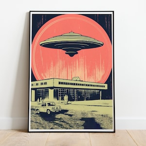 UFO Wall Art Vintage SciFi Poster Print Weird Art Print Surreal Art Funny Retro Print Alien Ufo Poster Digital Extraterrestrial Art