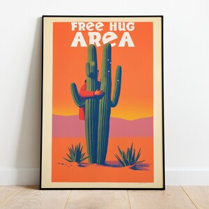 Free Hug Areal Print, Umarmungen, Kaktus Poster, Selbstliebe, Free Hug Zeichen, Kaktus, Free Hug, Retro Poster, Kakteen, Good Vibes