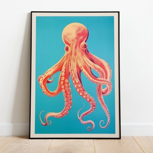Octopus Print, My Octopus Teacher, Octopus Painting, Retro Print, Octopus Illustration, Octopus, Ocean Print, Blue Octopus