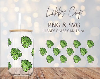 Leaf Design - Wrap for 16oz Libbey Glass Cup Can Digital Download SVG PNG Cricut Silhouette Vinyl UV dtf print layered template