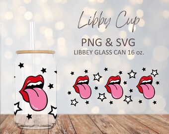 Lips - Wrap for 16oz Libbey Glass Cup Can Digital Download SVG PNG Cricut Silhouette Vinyl UV dtf print layered template
