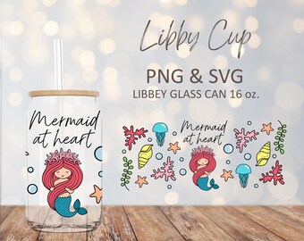 Mermaid Design - Wrap for 16oz Libbey Glass Cup Can Digital Download SVG PNG Cricut Silhouette Vinyl UV dtf print layered template