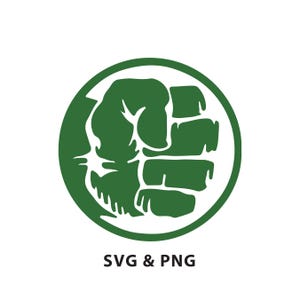 May include: Green fist graphic in a circle. The fist is clenched and the knuckles are prominent. The graphic is on a white background. SVG & PNG text is below the graphic.