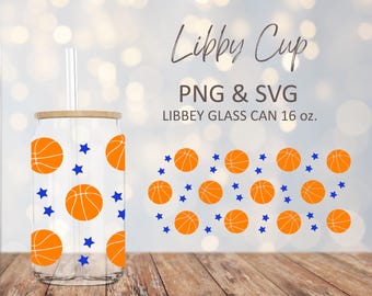 Sports - basketball - Wrap for 16oz Libbey Glass Cup Can Digital Download SVG PNG Cricut Silhouette Vinyl UV dtf print layered template