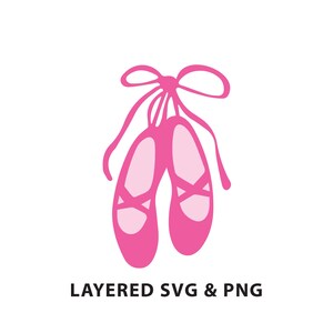 Peut inclure: Chaussures de ballet roses avec un nœud noué en haut. Les chaussures sont superposées et prêtes à être découpées et utilisées pour des projets d'artisanat.  Layered SVG & PNG.
