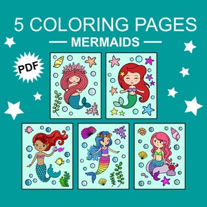 Coloring Sheets - Mermaids Printable Kids PDF File Instant Digital ...