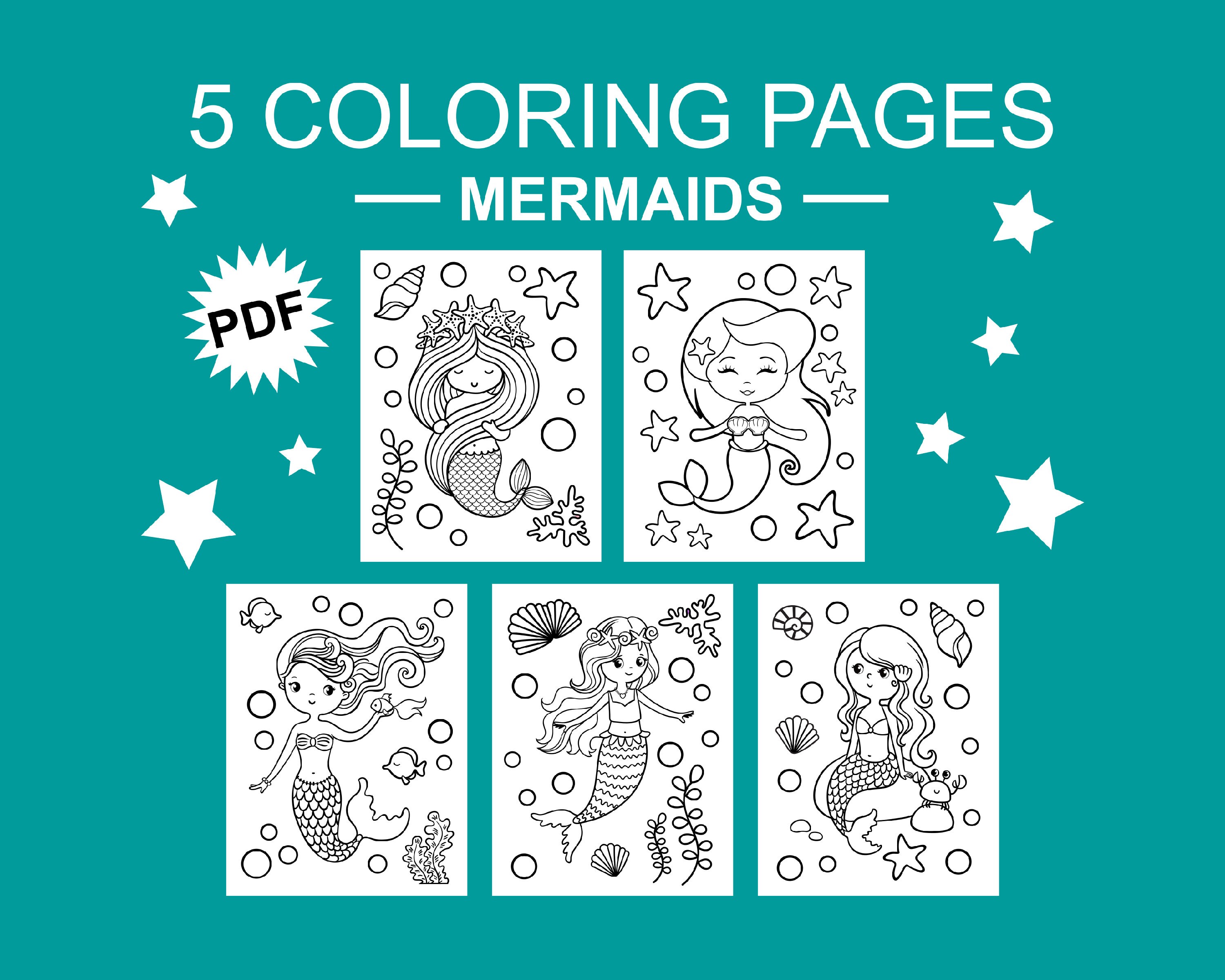 Coloring Sheets Mermaids Printable Kids PDF File Instant Digital ...